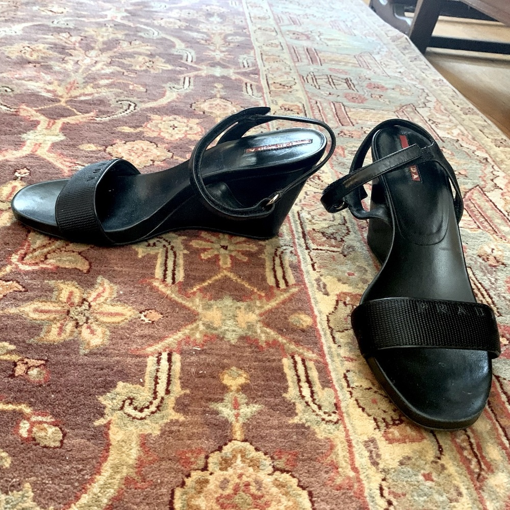 Prada Black Wedges
